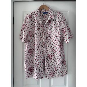 Karen Scott Short Sleeve Cherry Button Down Blouse